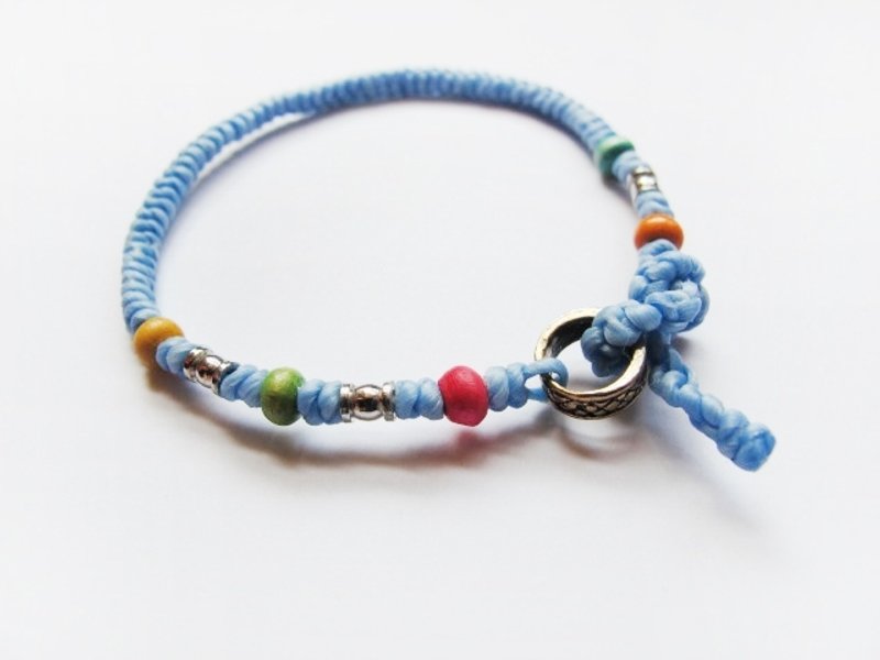 手作商品-彩色木珠与小尾巴/天空浅蓝 - 手链/手环 - 防水材质 蓝色