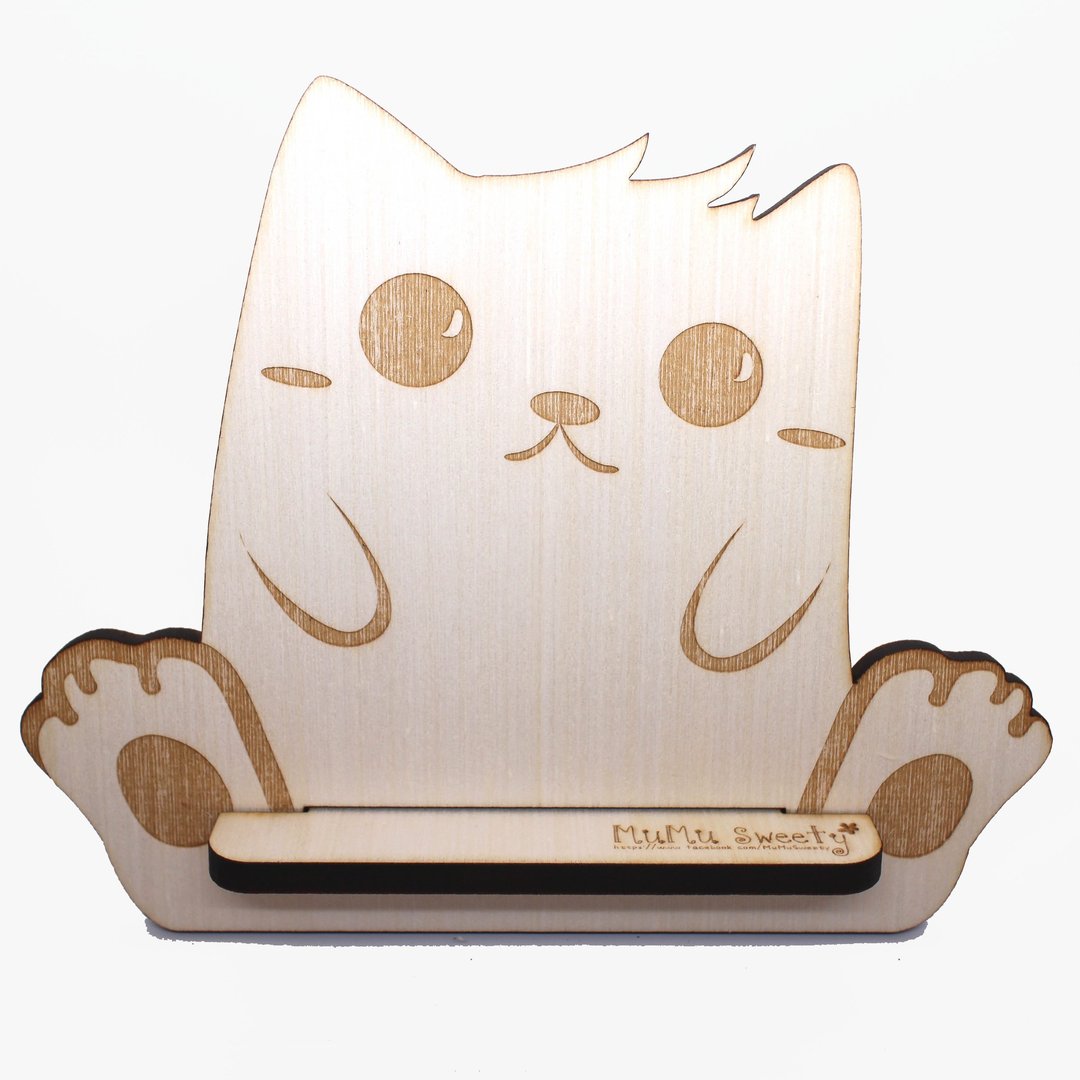 MuMu Sweety ✿ 怪怪猫 / 手机座 / 平板座 - 手机座/防尘塞 - 木头 白色