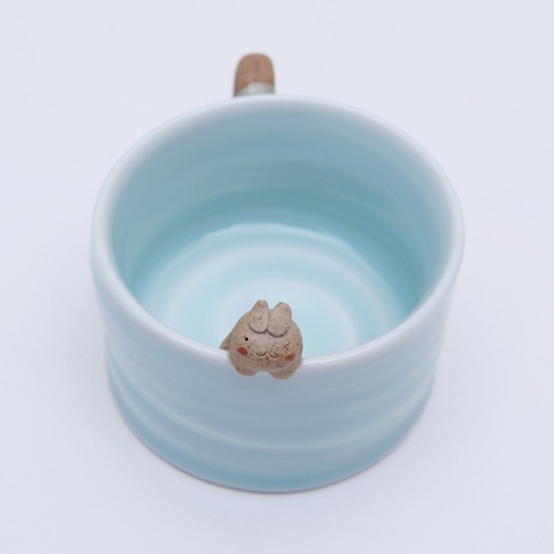 创意手工陶泥小兔子趴杯缘陶瓷带陶泥手把可爱咖啡杯水杯景德镇制 - 咖啡杯/马克杯 - 其他材质 