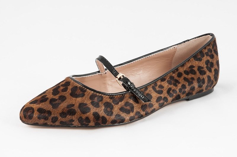 Coco-002m-04 豹纹马毛扣环尖头平底鞋 - 女款休闲鞋 - 真皮 咖啡色