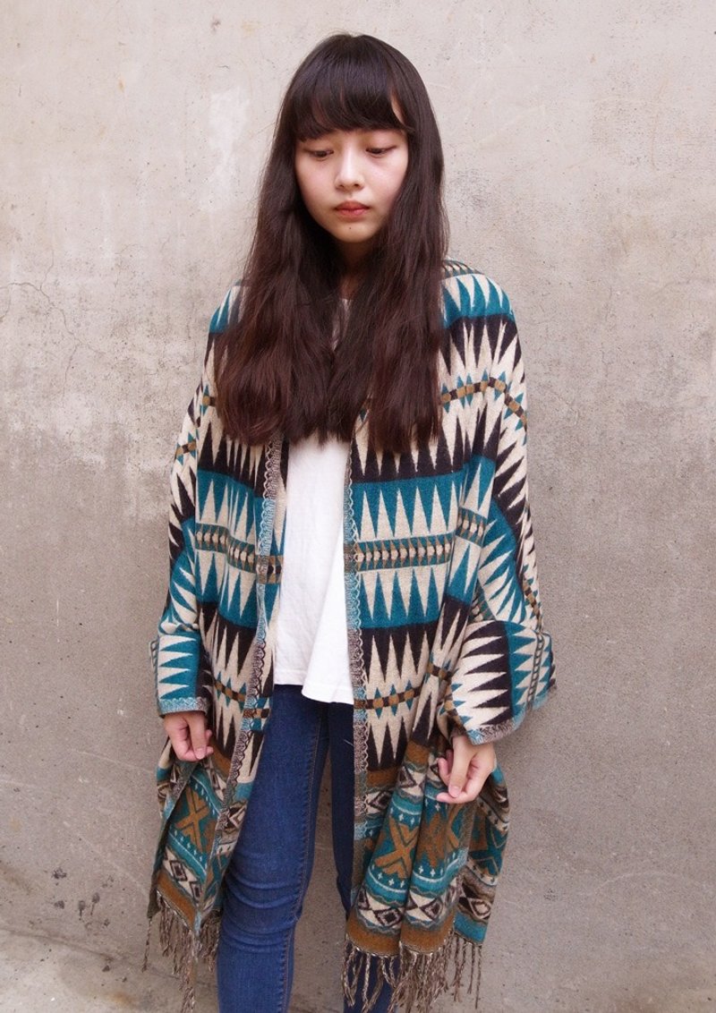 【乐拍子】尼泊尔手编 披肩 围巾 大围巾（三角图腾－蓝绿） - 丝巾 - 其他材质 蓝色