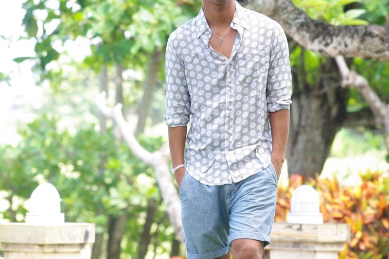 Island Style Men shirt <Sand Dollar gray> S size - 男装衬衫 - 其他材质 灰色