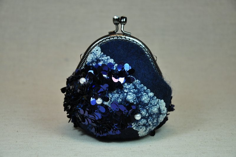 混织口金包--深蓝色 - 零钱包 - 羊毛 蓝色