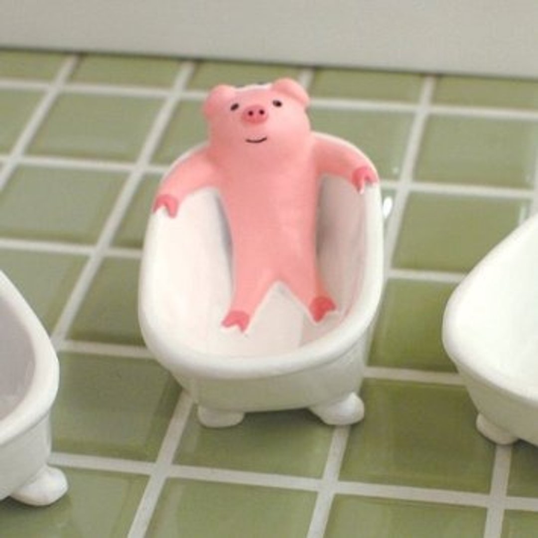 おふろこもの入れ“ブタ/PIG”疗愈系 小猪泡汤小物置放器 - 收纳用品 - 其他材质 白色