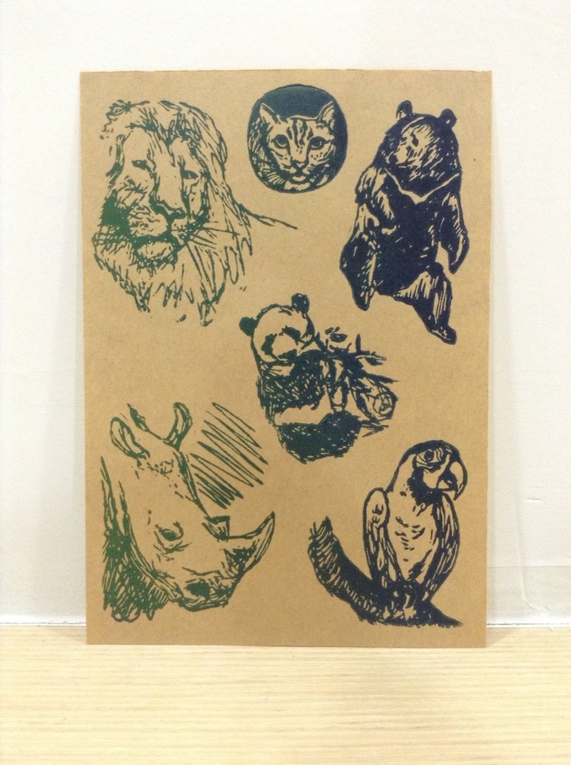 【可着色】大动物们-版印赤牛皮贴纸 - 海报/装饰画/版画 - 纸 咖啡色