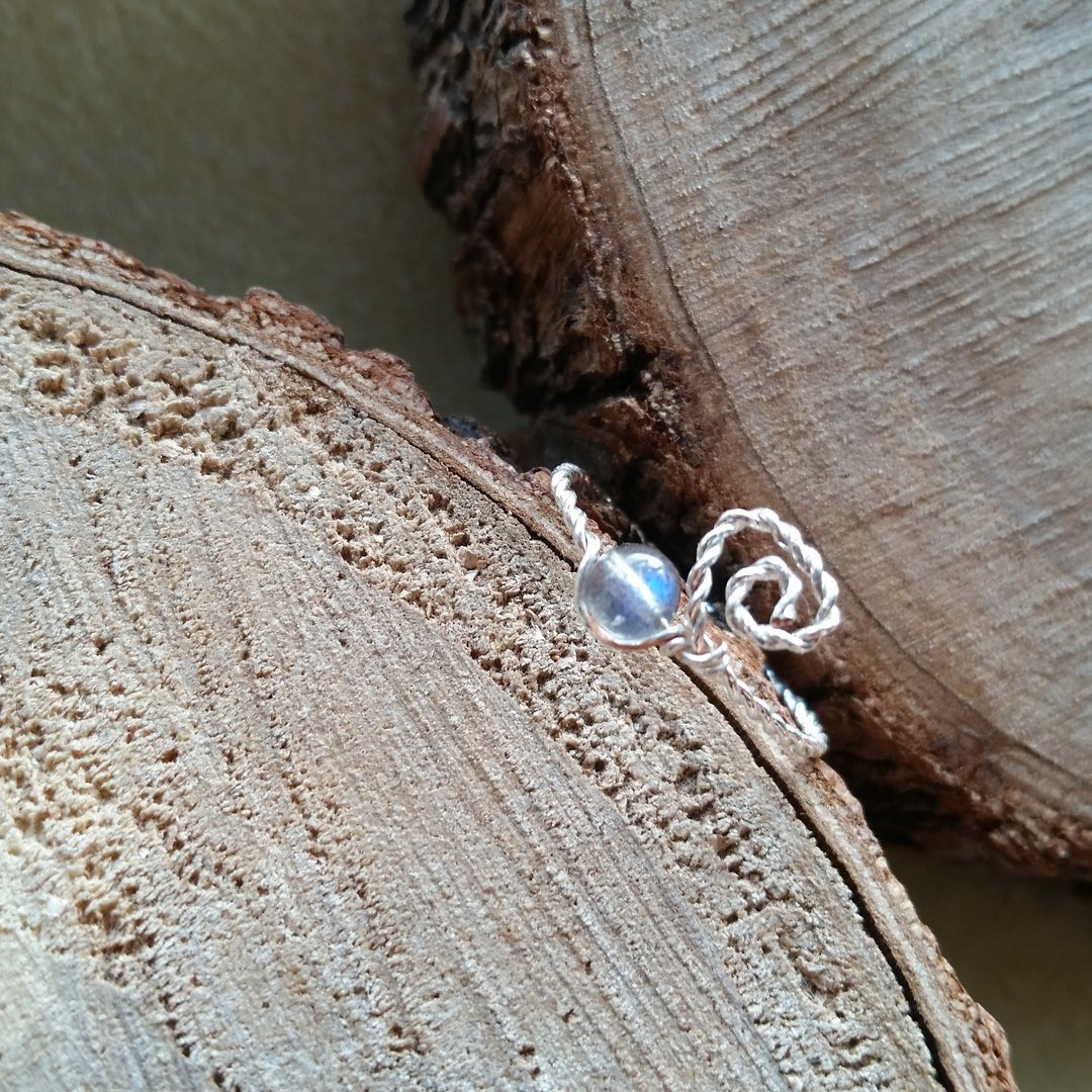 蓝光拉长石镀银戒指  please provide ring size when order gold-plated Silver-plate chain Ring with labradorite - 戒指 - 宝石 蓝色