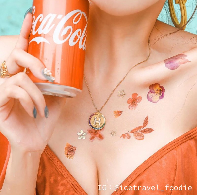 繽紛花瓣-2入紋身貼紙 原創手繪設計 過年款 - 纹身贴 - 纸 粉红色