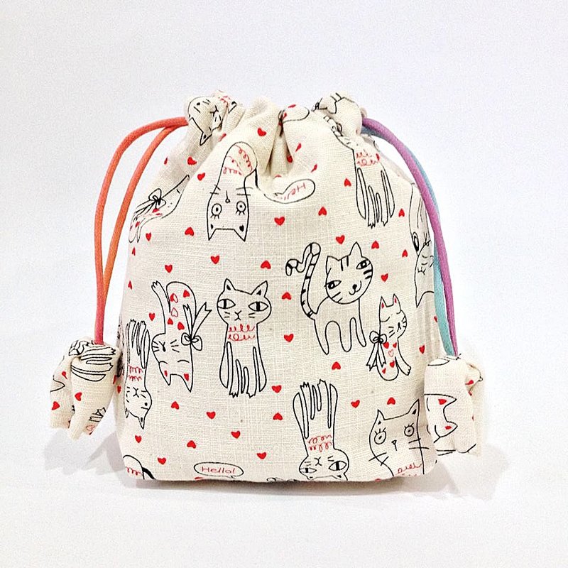 我爱猫猫  束口袋 - 化妆包/杂物包 - 其他材质 白色