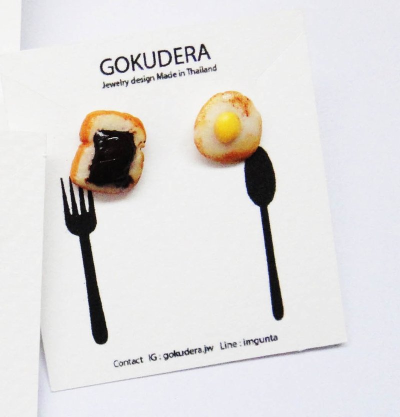 涂上酱的吐司跟煎蛋耳环 - 耳环/耳夹 - 粘土 粉红色