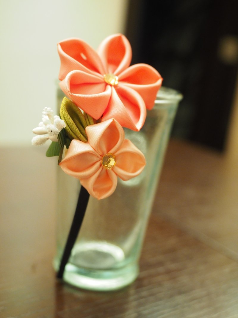 手作拼丝带花头箍 - 发饰 - 其他材质 橘色