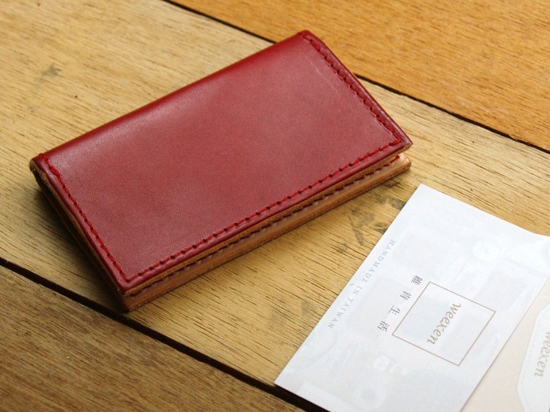 [ weeken 维肯生活 ] Apple Red 手工真皮卡夹/名片夹 横夹款 (免费刻印英文名) - 名片夹/名片盒 - 真皮 红色