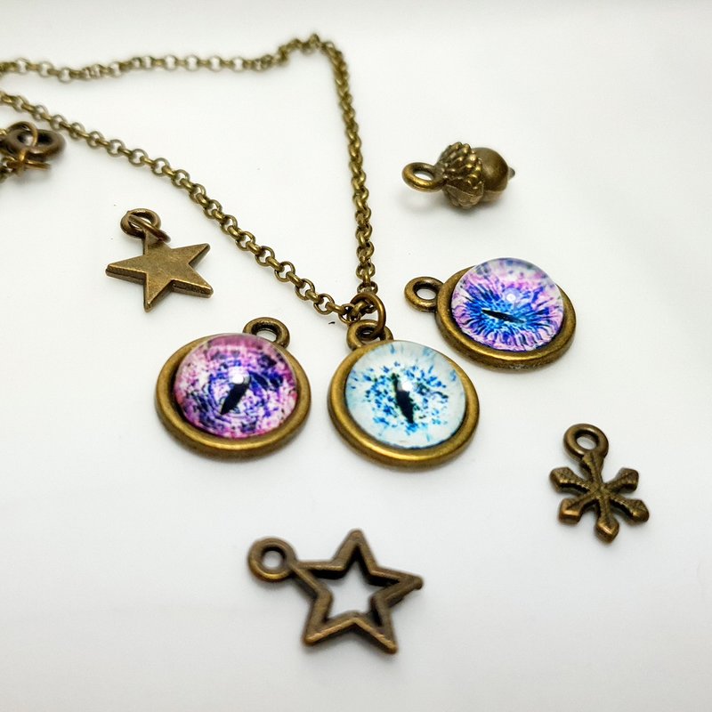 Cat EYE 系列 请勿吞食迷你颗 10mm半球玻璃 锁骨链 - 锁骨链 - 其他金属 多色