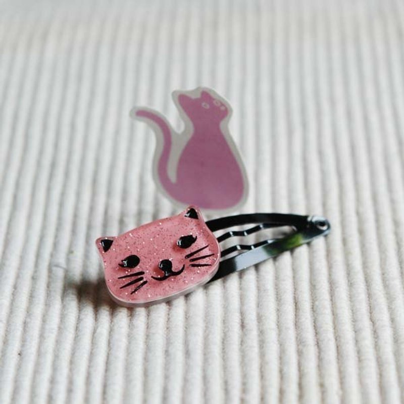 四色,亮亮猫,小侧夹,浏海夹,滴答夹-一对入 - 发饰 - 压克力 多色
