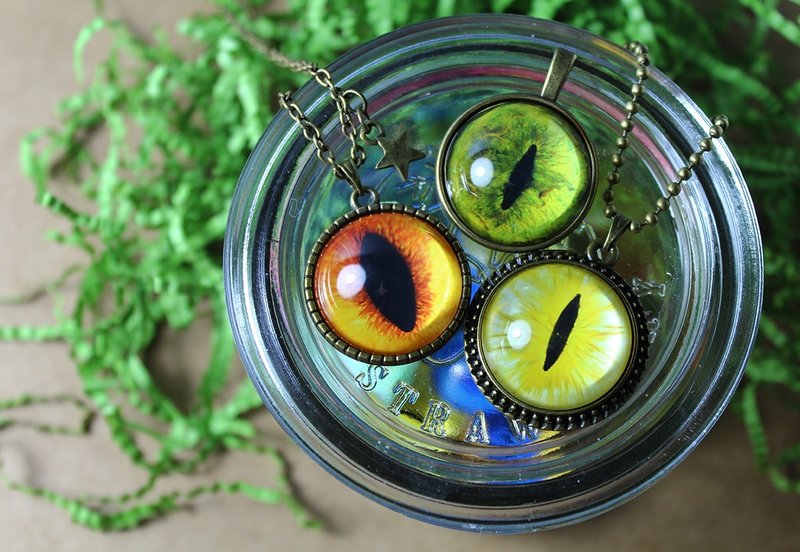 [CAT EYE 系列]中颗猫眼(25mm) 半球 玻璃泡泡 长项链 - 项链 - 其他金属 蓝色