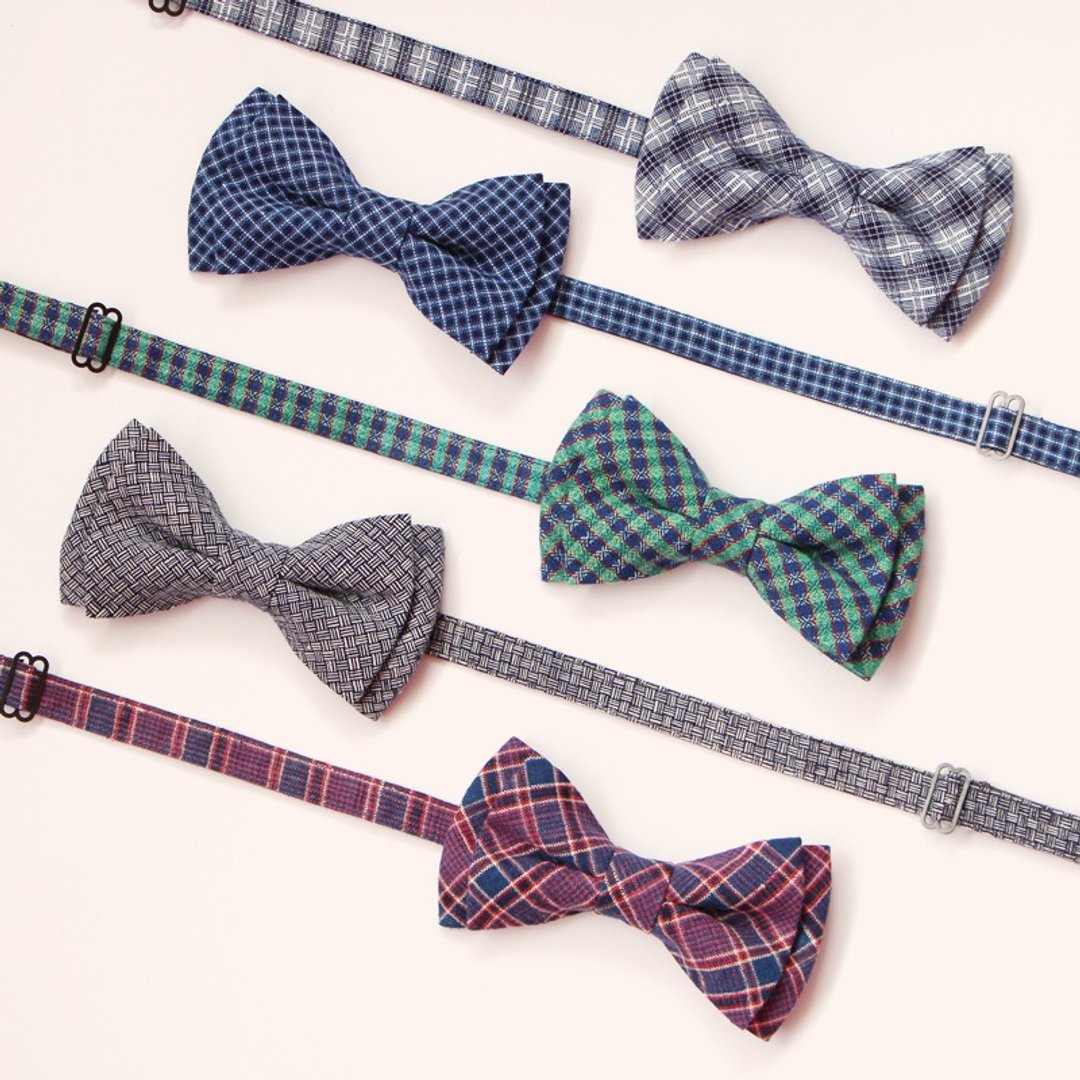 限量款手织棉VINTAGE领结Bow Tie 情人节礼物交换 免费包装 - 领带/领带夹 - 棉 蓝色