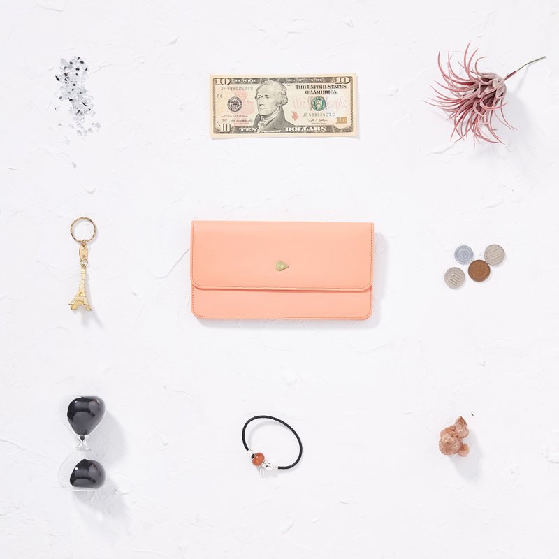 真皮薄式设计长夹 _ 雾面鲑鱼粉瑕疵品 - 皮夹/钱包 - 真皮 粉红色