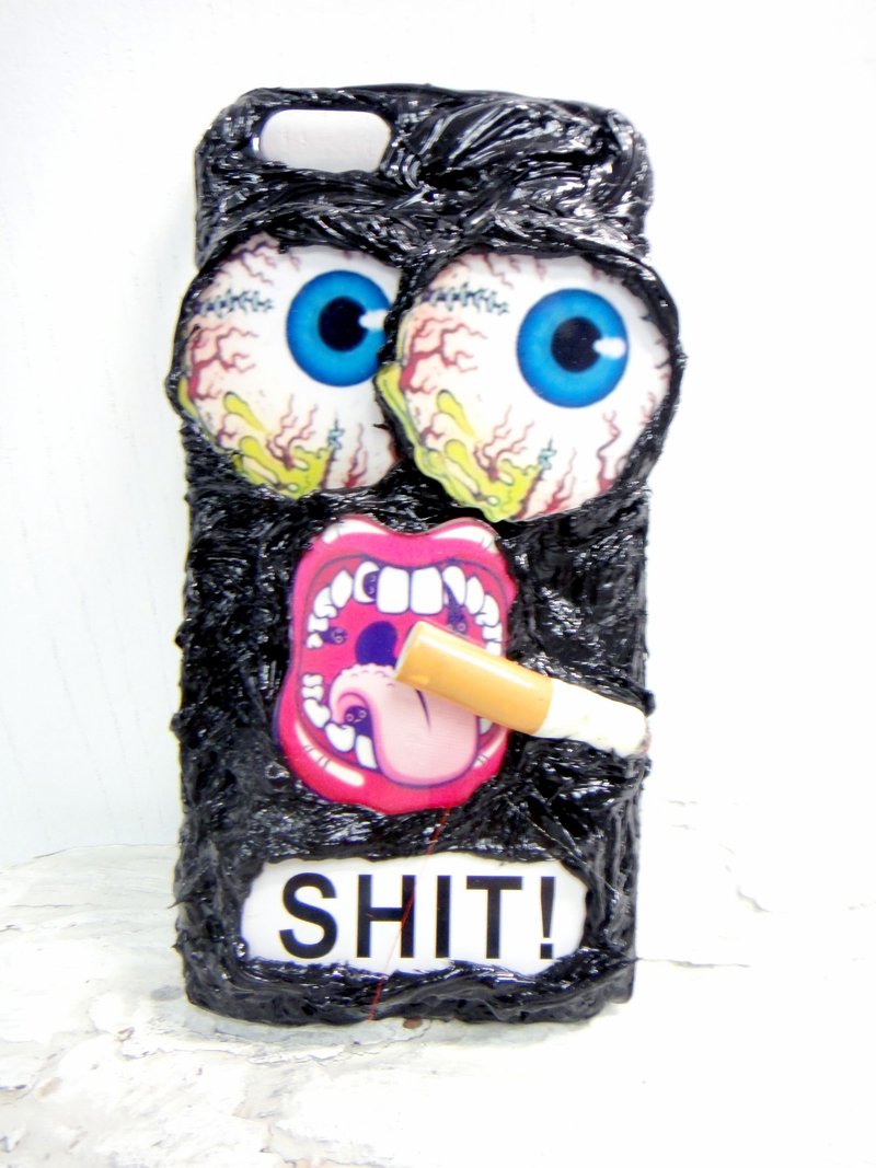 O.B.K. 原宿风格大眼睛嘴巴抽烟 iPhone 6/6s 手机壳 - 手机壳/手机套 - 硅胶 黑色