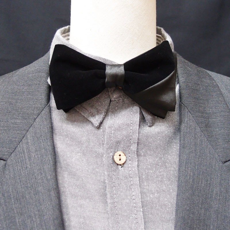 高雅绒与丝亮黑色质感剪裁领结bowtie- 双面可用*情人节 - 领结/领巾 - 其他材质 黑色