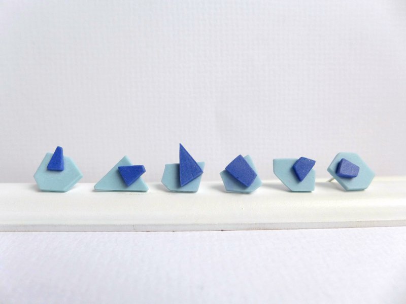 【N.U. Studio】陶瓷系列 随性几何耳环--蓝蓝(可改夹式耳环) - 耳环/耳夹 - 陶 蓝色