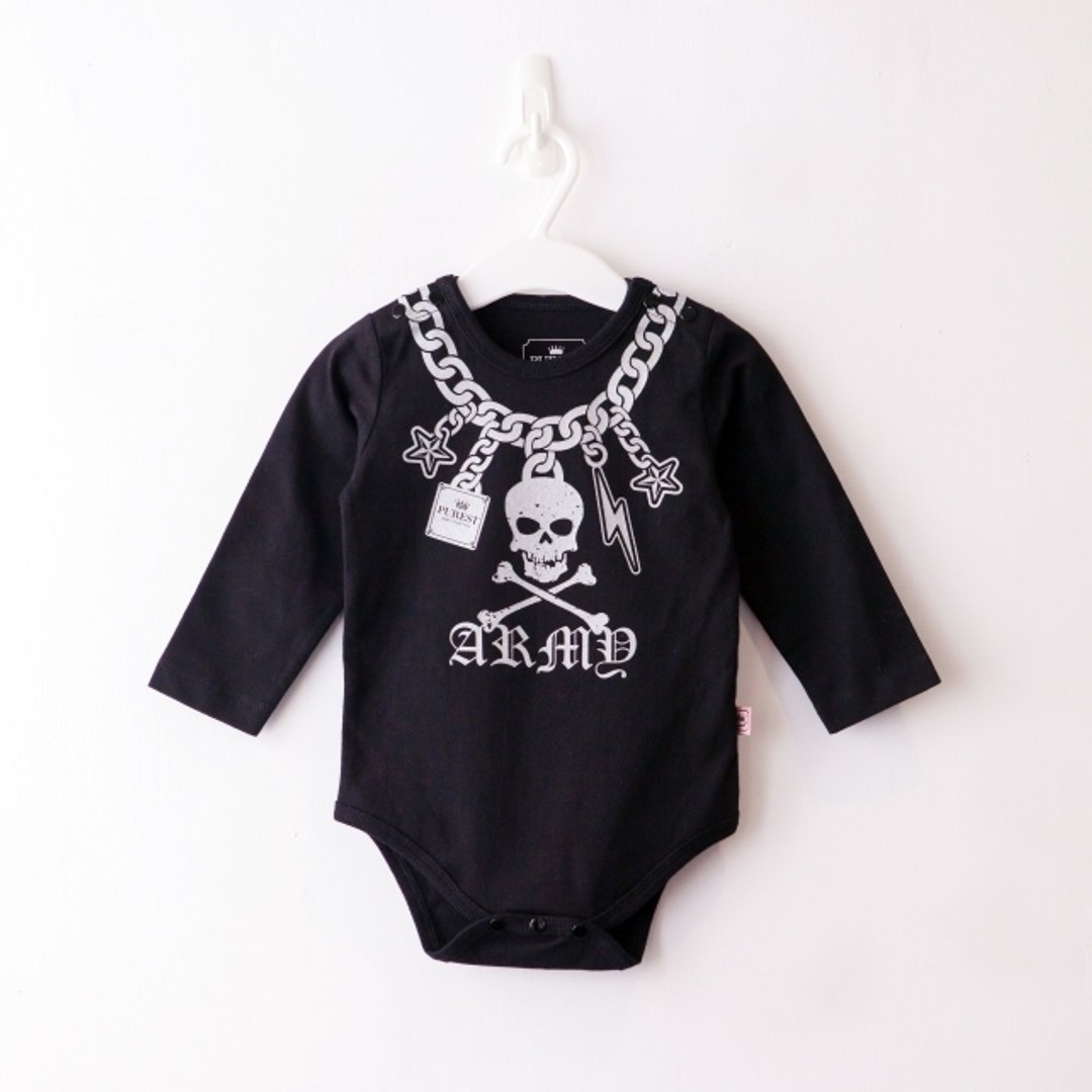 PUREST baby collection 摇滚骷颅头项链/长袖/连身包屁衣 - 包屁衣/连体衣 - 棉 黑色