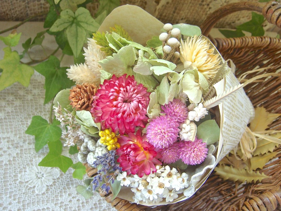 Masako  浪漫风  绿绣球 缤纷干燥花束 生日礼物 - 植栽/盆栽 - 植物．花 红色