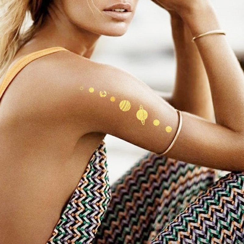 星空 宇宙系 金属 纹身贴纸 刺青 豪华版21款 - 纹身贴 - 纸 金色