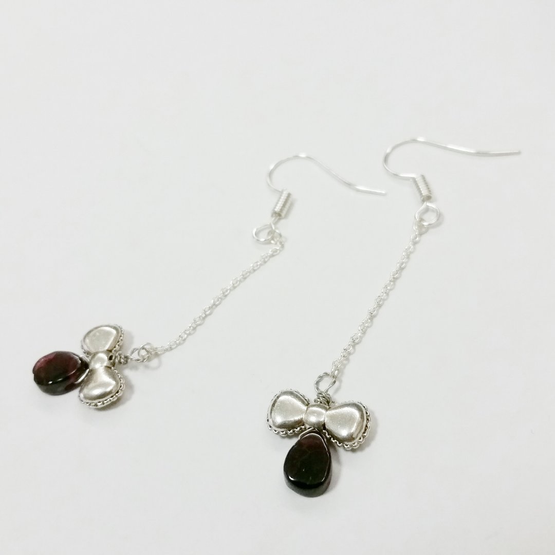 silver-plated earling with Garnet 石榴石长耳环 - 耳环/耳夹 - 宝石 红色