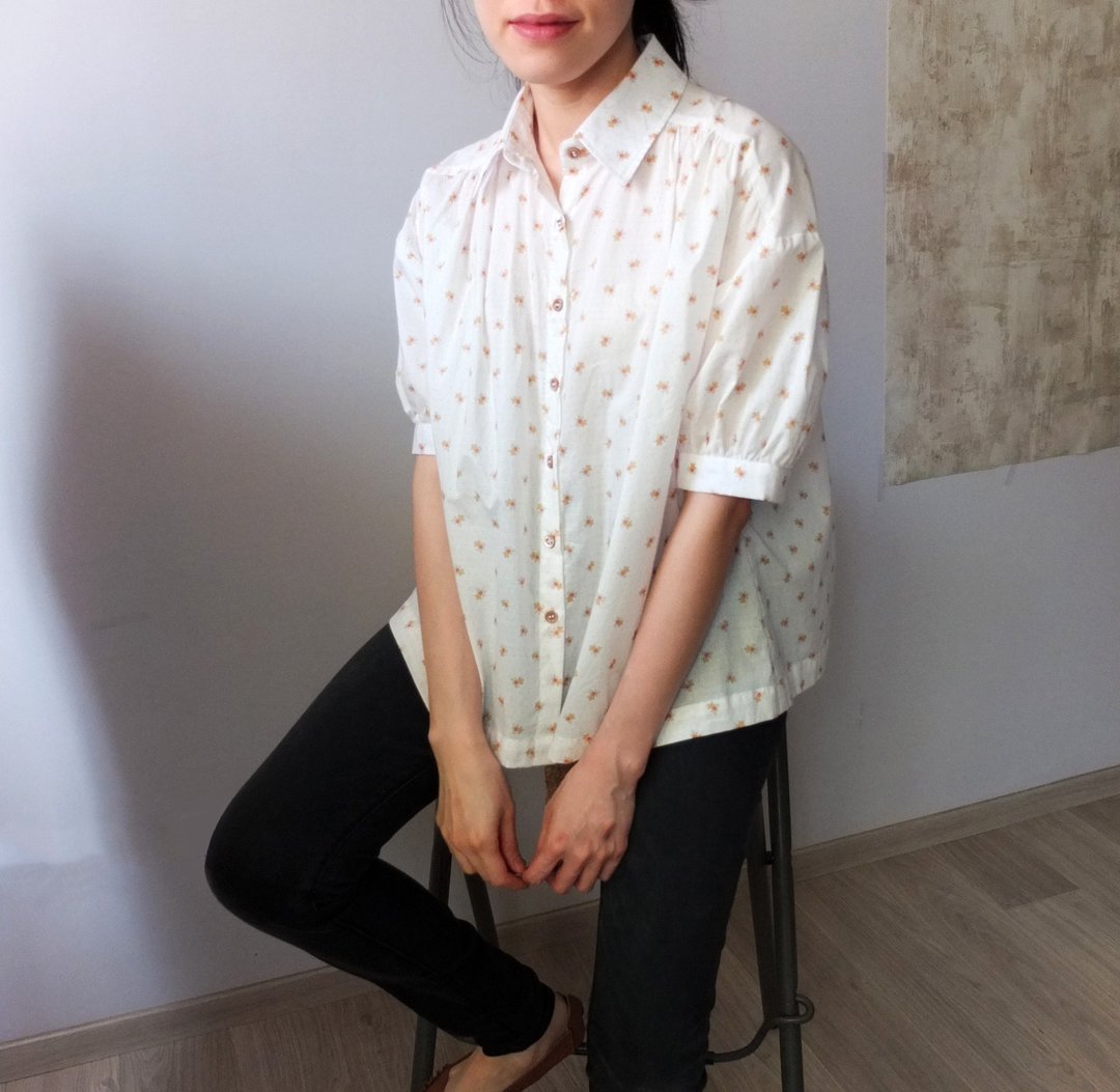 Chamomile Blouse 小碎花复古气球袖衬衫 - 女装衬衫 - 棉 