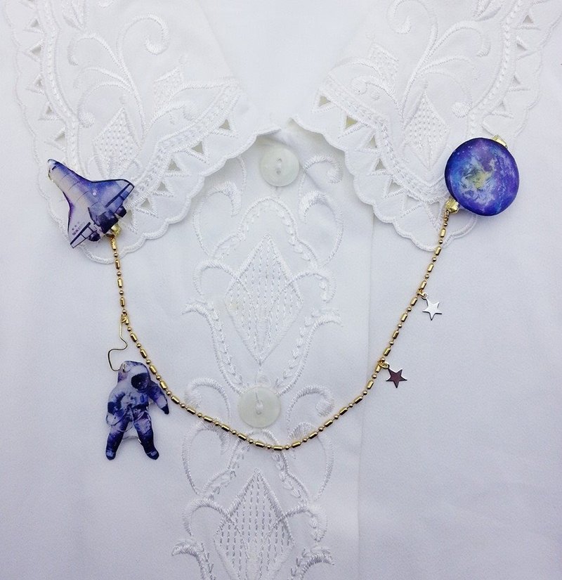 【Lost and find】  离开地球的太空人和火箭 领扣 围巾扣 - 胸针 - 其他金属 蓝色