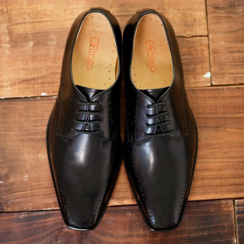 林果良品 流线雕花德比鞋 经典黑 - 男款休闲鞋 - 真皮 黑色