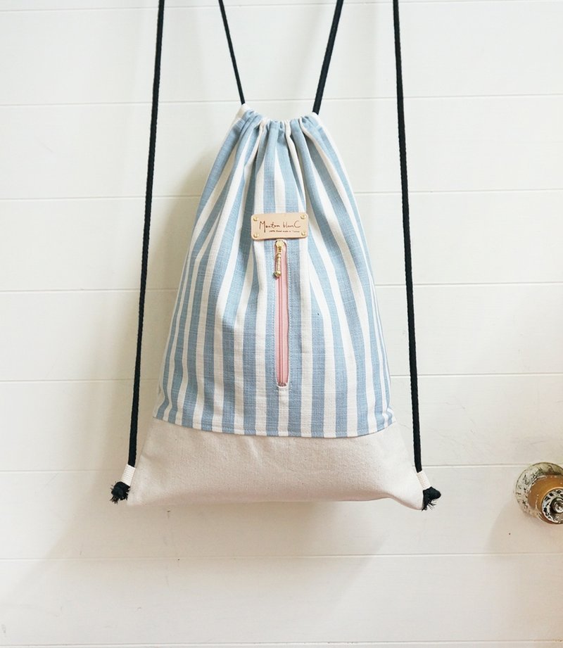 ☚ 可人儿后背束口包 _ 粉红拉炼 _ 蓝天白云线条款 ☛ - 束口袋双肩包 - 其他材质 蓝色