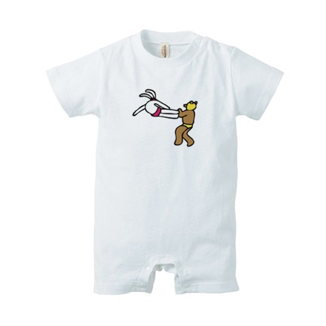 Bear wrestler and rabbit wrestler rompers - 包屁衣/连体衣 - 棉 白色