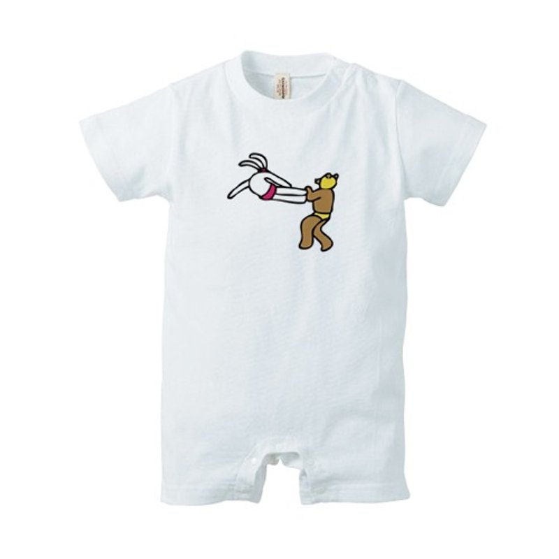Bear wrestler and rabbit wrestler rompers - 包屁衣/连体衣 - 棉．麻 白色