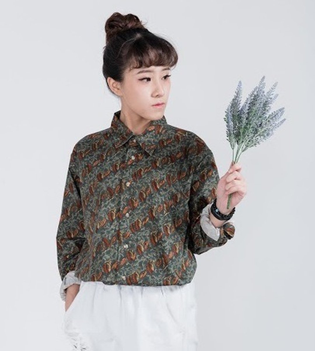 古着衬衫_/ 绿叶 / 印花 / 棉料 / 长袖 / 衬衫 / 男女皆可 - 男装衬衫 - 其他材质 绿色