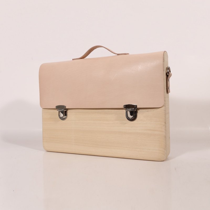 手造木制公事包 / 公文包  / 木包 / 木包包 / 木袋 (原色) - 公文包/医生包 - 木头 白色