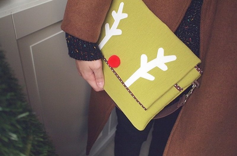 hairmo。大鼻麋鹿前口平板电脑侧背包磁扣款-橄榄绿(10寸) - 电脑包 - 其他材质 绿色