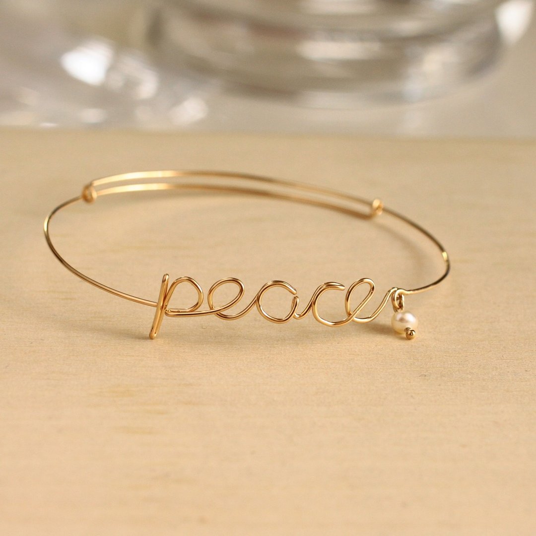 Bangle / Freshwater Pearl and 14KGF Message Bangle / PeaceBg01 - 手链/手环 - 其他金属 金色