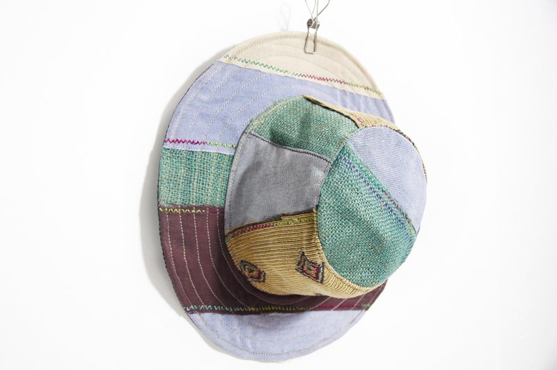 民族拼接手织棉麻帽 /手工编织棉麻帽/编织帽/渔夫帽/遮阳帽/草帽/拼布帽 - 图腾针织沙漠色 ( 限量一件 ) - 帽子 - 其他材质 多色