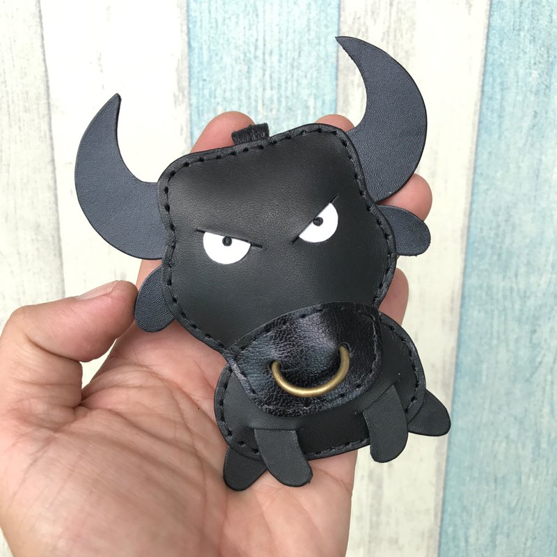 疗愈小物 手工皮革 黑色 可爱 斗牛 纯手工缝制 吊饰 大尺寸 - 吊饰 - 真皮 黑色