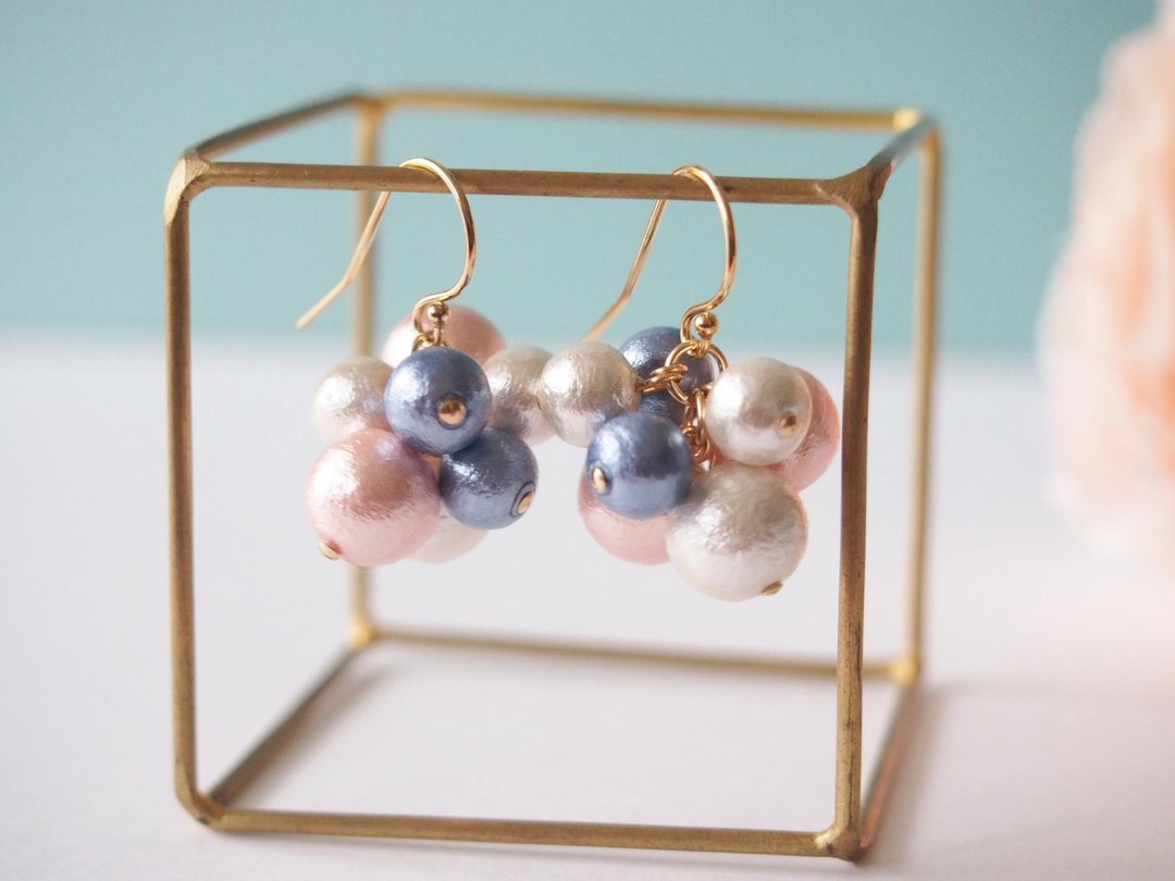 [14kgf] cotton pearl pierce Ⅲ - 耳环/耳夹 - 其他材质 蓝色