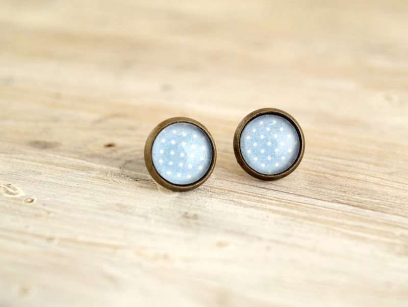 ♥订做小礼物♥ OldNew Lady-古铜色小圆形耳环-水玉点点【浅蓝】 - 耳环/耳夹 - 玻璃 绿色