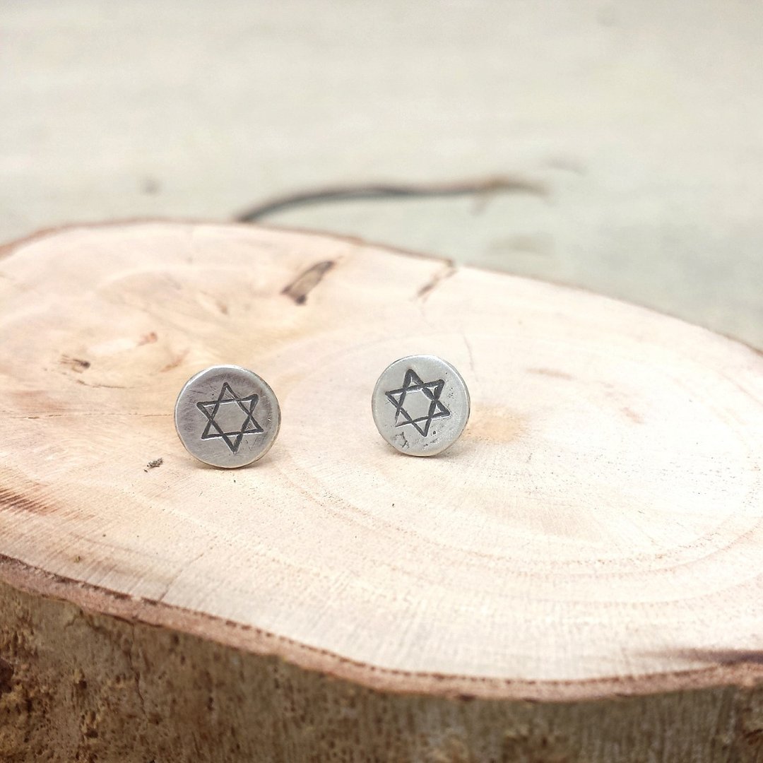圆圆大卫星纯银耳环 - 耳环/耳夹 - 其他金属 多色
