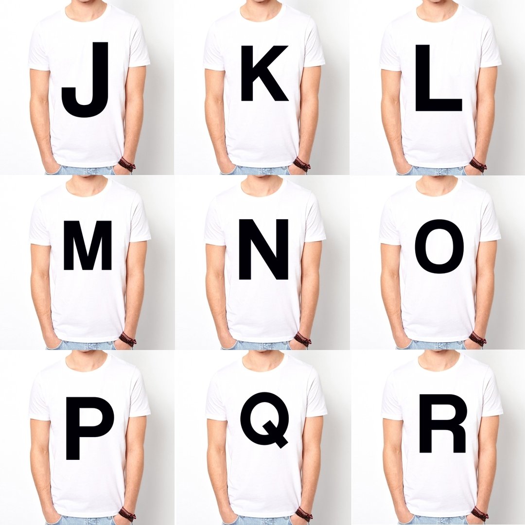 Big J K L M N O P Q R 短袖T恤-白色 英文字母 设计 文字 时尚 - 男装上衣/T 恤 - 其他材质 白色