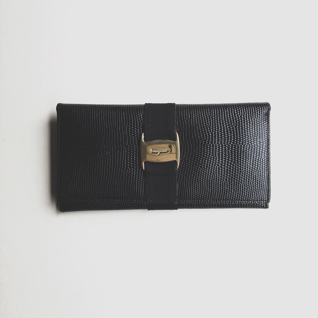 A ROOM MODEL - VINTAGE，BD-0490 Salvatore Ferragamo黑色长夹 - 皮夹/钱包 - 真皮 黑色