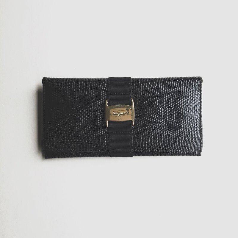A ROOM MODEL - VINTAGE，BD-0490 Salvatore Ferragamo黑色长夹 - 皮夹/钱包 - 真皮 黑色