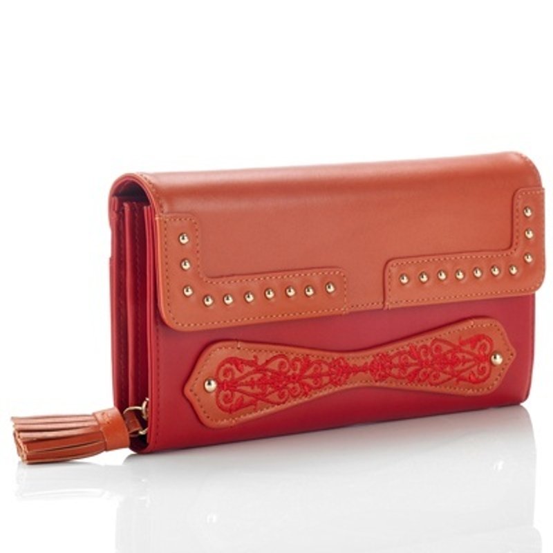 手工真皮翻盖长夹-红色-K+ Studio 古典图腾系列 - 皮夹/钱包 - 真皮 红色