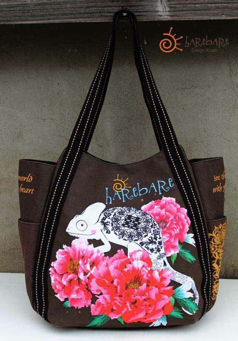 变色龙大包:牡丹花 - 手提包/手提袋 - 其他材质 咖啡色