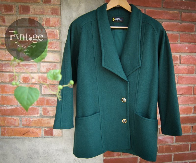 Fyntage 古着 vintage 大轮廓 古董衣 祖母绿 滚边钮扣 毛呢 大衣 外套 - 女装休闲/机能外套 - 其他材质 