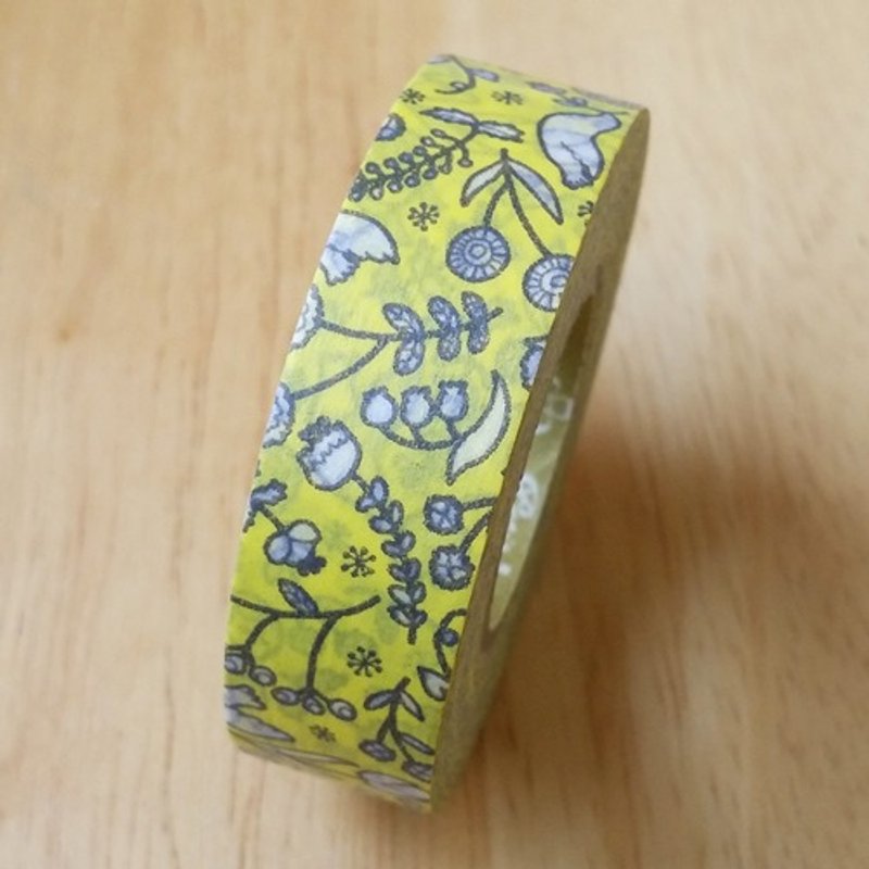 NICHIBAN Petit Joie Masking Tape 和纸胶带【花鸟 (PJMT-15S009)】 - 纸胶带 - 纸 黄色