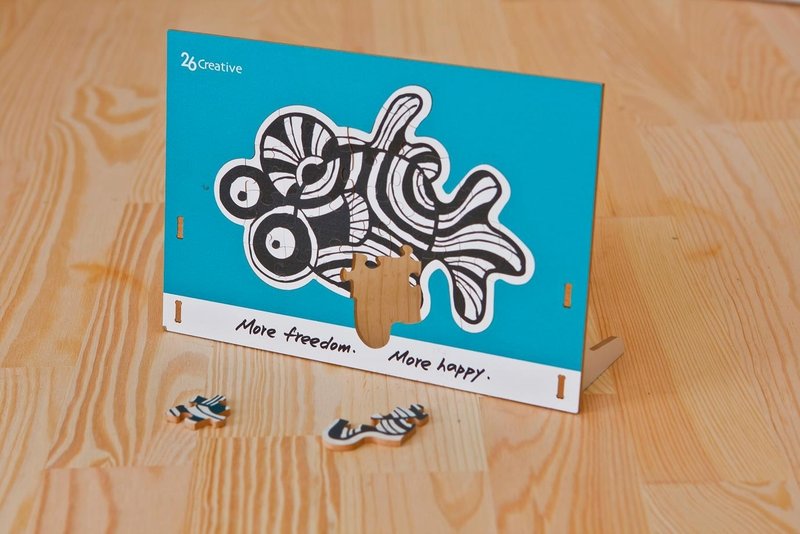 动物拼图卡片 | 金鱼 - 卡片/明信片 - 纸 蓝色